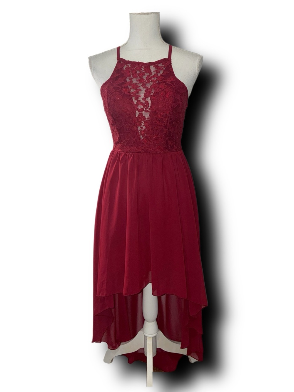 Vintage Y2K Speechless Burgundy Lace High-Low Cocktail Formal Party Dress